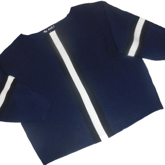 Pullover Cropped Sweater NEW Blue Short Knit Top 3/4 Sleeve Lightweight - Picture 6 of 9